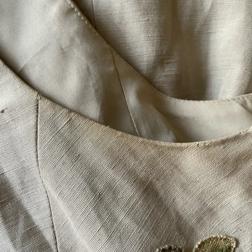 Ann Taylor floral embroidered Beige Silk Linen Skirt set - Picture 9 of 16